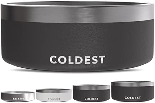 Coldest Dog Bowl - Anti Rust Metal, Non Slip, 3 Layers Insulated Stainless Steel Dog Bowls - Spill Proof & Heavy Duty - Water Bowl for Dogs, Cats & Pets, Dish Washer Safe (64 oz, Stealth Black)