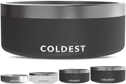 Coldest Dog Bowl - Anti Rust Metal, Non Slip, 3 Layers Insulated Stainless Steel Dog Bowls - Spill Proof & Heavy Duty - Water Bowl for Dogs, Cats & Pets, Dish Washer Safe (64 oz, Stealth Black)