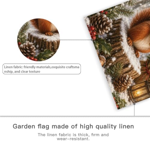 Christmas Squirrel House Flag 28x40 Inch Merry Holiday Gift Tree Lantern Pinecone Holly Snowy Woodland Rustic Outdoor Yard Lawn Porch Double Sided Banner Farmhouse Welcome Decor