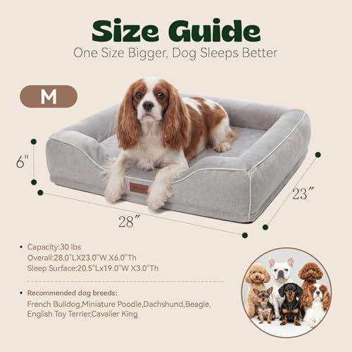 Orthopedic Dog Bed with Cooling Gel Foam & Washable Cover,Grey 28 Inch