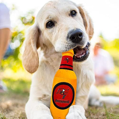 NFL Tampa Bay Buccaneers Beer Bottle Plush Dog & CAT Squeak Toy - Cutest Stadium SODA Bottle Snack Plush Toy for Dogs & Cats with Inner Squeaker & Beautiful Football Team Name/Logo