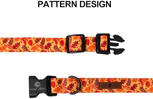 Lionet Paws Orange Dogs Collar Fall, Red Leaves Collars with Quick Release Buckle for Boy and Girl Female Dogs, Medium, Neck 13.5-22 inches