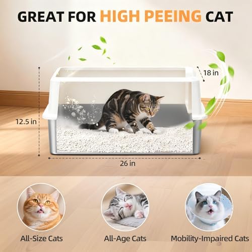 WoofiGo XXL Stainless Steel Cat Litter Box, High Sided Open Top Litter Pan