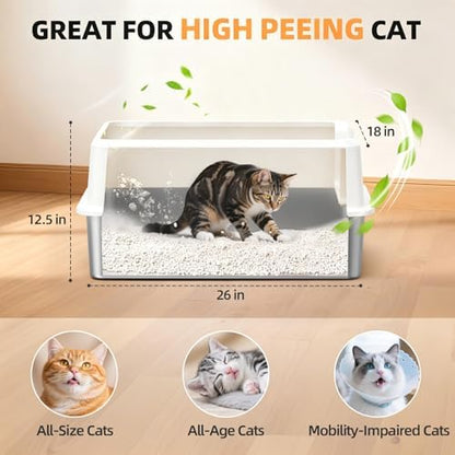 WoofiGo XXL Stainless Steel Cat Litter Box, High Sided Open Top Litter Pan