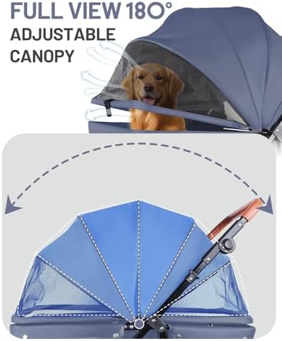 Dog Stroller for Medium & Large Dogs Up to 66 lbs, Pet Stroller for 2 Small Dogs with Adjustable Handle & Canopy, Sun Shades, Storage Organizer, Foldable & Ventilated,Navy Blue