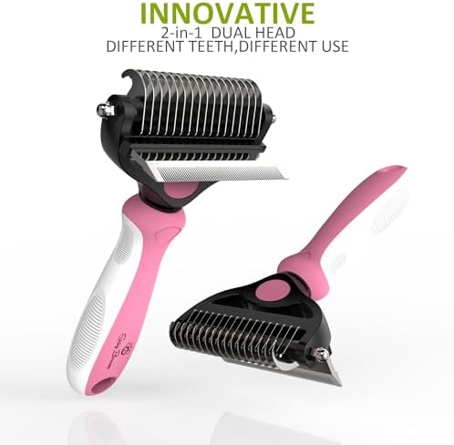 Spring Blossoms-2 in 1 Professional Grooming Rake for Cats & Dogs-Dematting Comb for Easy Mats & Tangles Removing,Pet Brush Safe No More Nasty Shedding and Flying Hair (Purple)