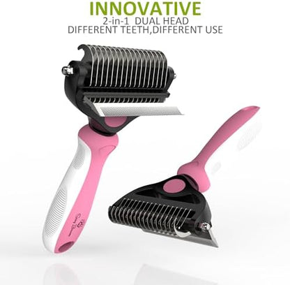 Spring Blossoms-2 in 1 Professional Grooming Rake for Cats & Dogs-Dematting Comb for Easy Mats & Tangles Removing,Pet Brush Safe No More Nasty Shedding and Flying Hair (Purple)