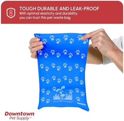 Downtown Pet Supply Poop Bags for Dogs with Dispenser, 1000 Count - Leak-Proof Dog Waste Bags and Bone-Shaped Dog Poop Bags Holder for Leash - Rainbow with Paw Prints, 12.5" x 8.5"