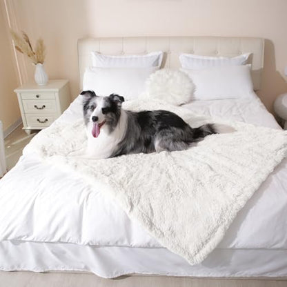 gogobunny Waterproof Dog Blanket for Couch & Furniture Protection - Super Soft Reversible Throw for Large Dogs & Cats, Calming Washable Fur & Sherpa Pet Blanket (60x80 Inch, Cream)