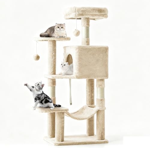 DUMOS 44 Inch Cat Tree Tower with Natural Sisal Scratching Posts