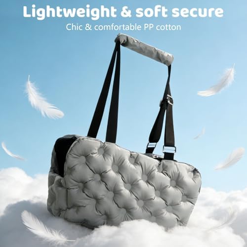 Dog Purse Carrier for Small Dog Cats, Soft Quilted Puppy Carrier Soft-Sided Carriers Bag, Luxury Stylish Small Dog Cat Travel Tote for Pets Up to 11 lbs (Grey, 15.7" L x 7.9" W x 7.1" H)