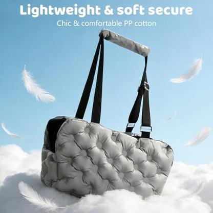 Dog Purse Carrier for Small Dog Cats, Soft Quilted Puppy Carrier Soft-Sided Carriers Bag, Luxury Stylish Small Dog Cat Travel Tote for Pets Up to 11 lbs (Grey, 15.7" L x 7.9" W x 7.1" H)