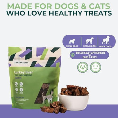 Momentum Carnivore Nutrition Freeze-Dried Turkey Liver Dog Treats & Cat Treats – Single-Ingredient, High-Protein, Grain-Free, Naturally Flavorful & Lean – Made in USA – 3.5 oz Bag (Pack of 3)
