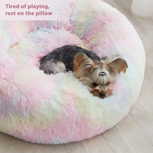 WNPETHOME Large Round Calming Dog Bed Cat Bed for Comfy Sleep