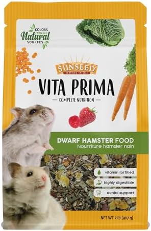 Sunseed Vitakraft Vita Prima Dwarf Hamster Food 2 lb Bag with Fruits Vegetables Grains and Seeds Providing Wholesome Daily Nutrition and Foraging Variety for Happy Healthy Small Pets