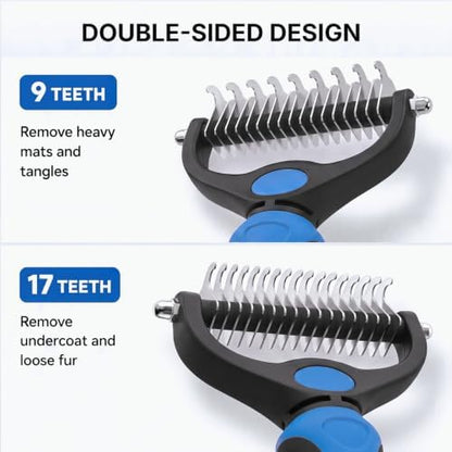 Pet Pro Grooming Tool for Dogs & Cats - Double Sided Deshedding Brush Undercoat Rake Dematting Comb, Reduces Shedding & Detangles Matted Fur(Blue-Large)