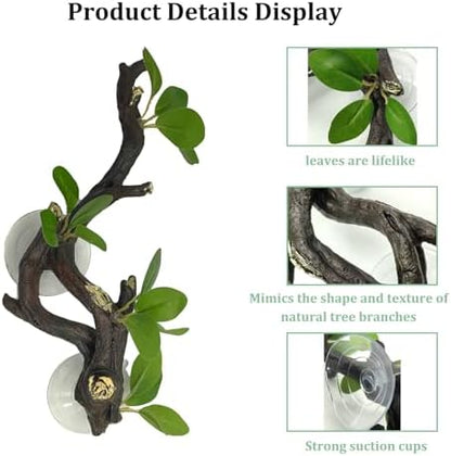 PINVNBY 2 PCS Reptile Corner Branch Terrarium Plant Decoration Branches for Reptiles with Suction Cup for Amphibian Lizard Snake Climbing Ornament