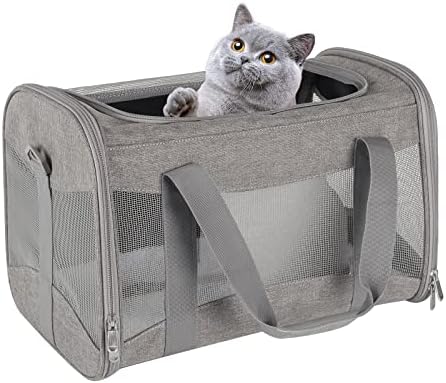 Cat Carrying Case - Pet Carrier Airline Approved, Protable and Breathable Pet Travel Carrier Removable Fleece Pad, Collapsible Cat Carrier Dog Carrier for Medium Cats Small Cats Dogs (X-Large, Grey)