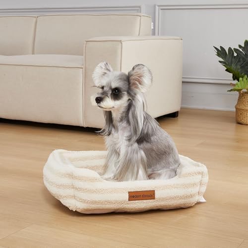 Modern Threads Ultra Soft Plush Pet Bed for Small and Medium Dogs with Elegant Texture and Stylish Design, Removable Washable Cover, Beige, (24" L x 20" W x 8" Th)