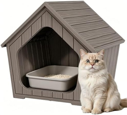 Cat Litter Box Enclosure, Resin Outdoor Litter Box with Air Holes, Cat Houses for Outdoor Cats, Wide Opening Design for Easy Cleaning, Grey