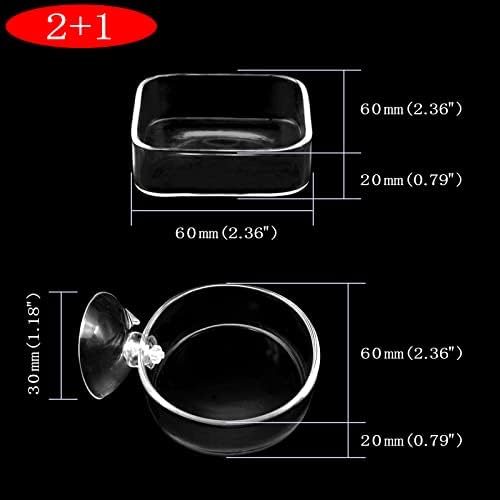 Aquarium Shrimp Feeder Dish Glass Fish Tank Feeding Bowls, 1pcs Round Glass Food Bowl (60mm), 2pcs Square Fish Feeding Bowls with Suction Cups (60mm)