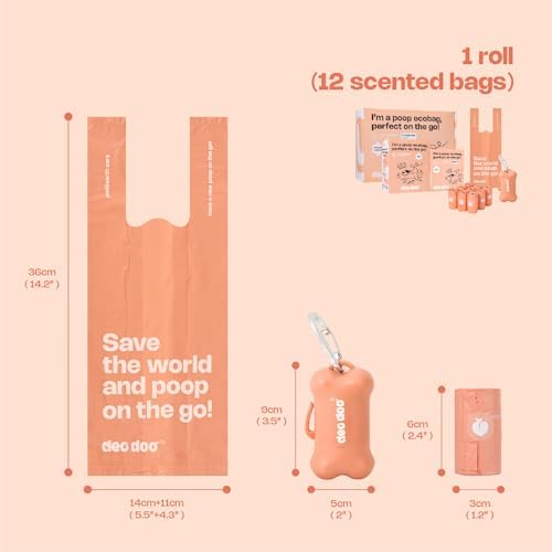 Deo Doo Dog Poop Bags with Handles & Holder, 108 Count, Peach Scented