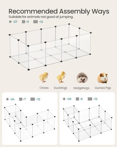 SONGMICS Pet Playpen with Floor, Small Animal Pen, Pet Fence Indoor, DIY Plastic Enclosure for Hamsters, Rabbits, Hedgehogs, Ferrets, 56.3 x 28.7 x 18.1 Inches, White ULPC02W