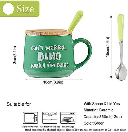 BigNoseDeer Cute Dinosaur Mug Ceramic Coffee Mug with 3D Cartoon Dino Inside,Funny Mugs with lid Spoon,White Elephant Gifts for Adults,Gag Gifts for Women Animal Gift Cute Stuff Cool Stuff