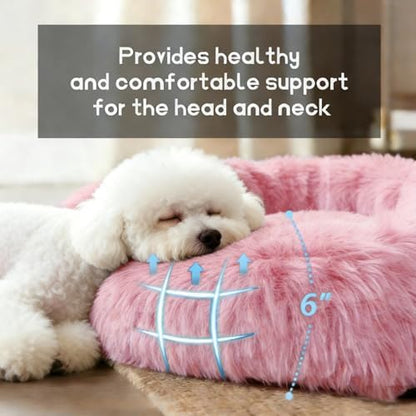 Comfort Donut Dog Bed for Small Dogs, Cat Bed & Pet Bed for Indoor Use, Medium Size with Soft Plush, Round Dog Beds for Large Dogs and Cats(Rubber Red,36''Lx36''Wx8''Th)