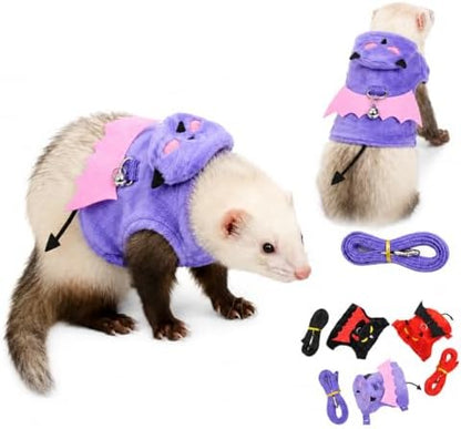 Small Animal Harness and Leash Set, Adjustable Escape Proof Ferret Harness Vest for Adult Ferret, Meerkat, King Squirrel & Fancy Rat, Soft Comfortable Pet Walking Harness with Leash