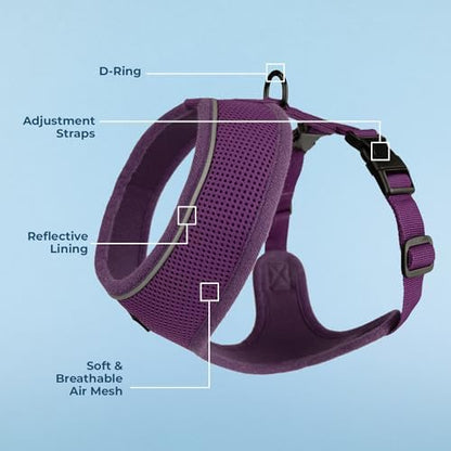Best Pet Supplies Voyager Aerolite Over the Head Dog Harness, No Pull Breathable Air Mesh Vest, Quick Dry with Reflective Stitching, Adjustable Escape Resistant Harness - Purple, Large