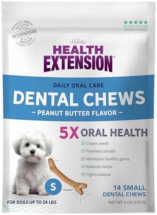 Health Extension Peanut Butter Dental Bones for Dogs, 14 Small Bones, Healthy Gums, Freshens Breath, Cleans Teeth, Training or Reward 6 oz Bag (Pack of 1)