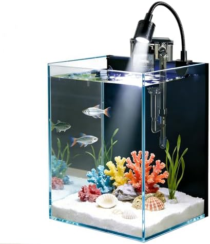 Betta Fish Tank kit,Small Nano Glass Fish Tank Start Kit with Filter,LED Light for Shrimp,Small Fish,Betta (1.5 Gallon)