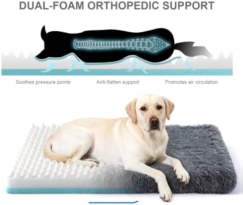 Orthopedic Memory Foam Dog Bed X-Large Crate Pad 44 x 32 Inch Dark Gray