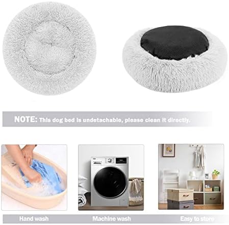 Calming Dog Cat Donut Bed - 23.6" Washable Fluffy Dog Beds, Round Cute Cat Beds for Indoor Cats, Anti Anxiety Plush Cuddler Dog Pillow, Pet Cushion for Small Medium Dogs, Waterproof Non-Slip Bottom