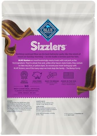 Blue Buffalo Sizzlers Pork Bacon-Style Dog Treats, 15 oz