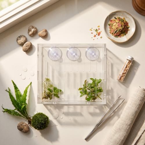 Aquarium Plant Grass Cup Transparent Water Plant Growing Holder, Acrylic Fish Water Plants Planter Grass Container with Suction Cups, Decorative Aquarium Plant Grass Cup