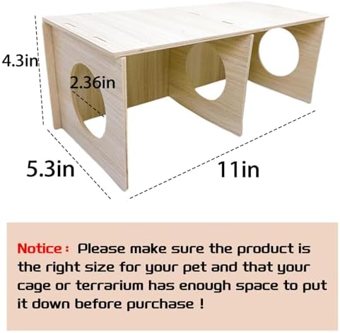 Hamiledyi Wooden Hamster Tunnel 2-Chamber Hideout Tunnel Multi Chamber Exploring Toy Platform 11 x 5.3 x 4.3 Cage Accessories for Syrian Hamsters Rat Mice
