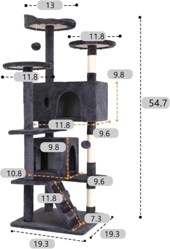 BestOffice 54" Cat Tree with Toy, Multi-Level Cat Tower Indoor Ashy