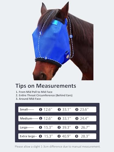 Harrison Howard Reinforced Horse Fly Mask with Mirror PVC Brow Support, Enhanced Eye Space, UV Protection Signature Blue S