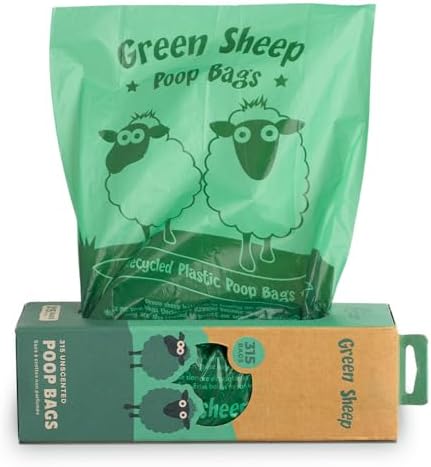 Green Sheep Poop Bags for Dogs & Cats, 315 Unscented Dog Poop Bags Rolls, Doggie Bags for Waste, Litter & Poo, Durable Doggy Poop Bags for Cleanup