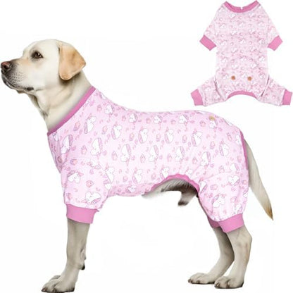 KYEESE Velvet Dog Pajamas for Medium Large Dogs Soft Onesie, Unicorn Pink