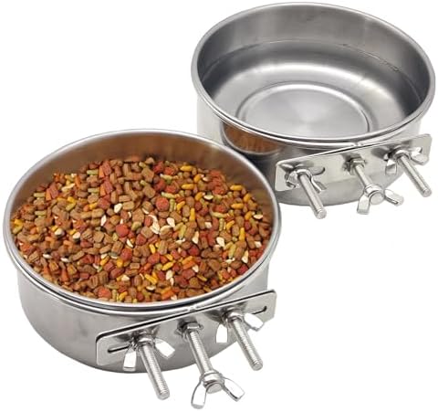 PINVNBY 2pcs Stainless Steel Bird Bowl Water Bowl Stainless Steel Bird Feeding Dish Cups for Parrot Parakeet African Greys Conure Cockatiels Lovebird (Diameter: 4.72 inches M)