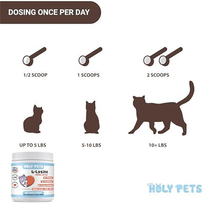 100% Pure L-Lysine Powder for Cats–No Flavors, No Fillers or Preservatives–1,000mg per Scoop–Immune, Respiratory & Eye Support–Sneezing, Runny Nose & Cold Symptoms (500g)