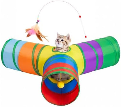 Tempcore Cat Tunnel, 3-Way Collapsible Toy, Large Size Rainbow