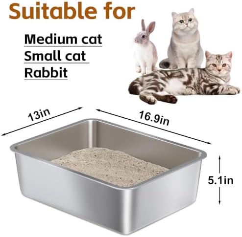 Stainless Steel Litter Box Medium for Cats,Metal Cat LitterBox