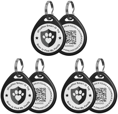 QR Code Cat Tags Personalized Small, Real-time Alerts, Blackx3