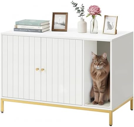 Feandrea Cat Litter Box Enclosure, with Scratching Mat, Tall Legs
