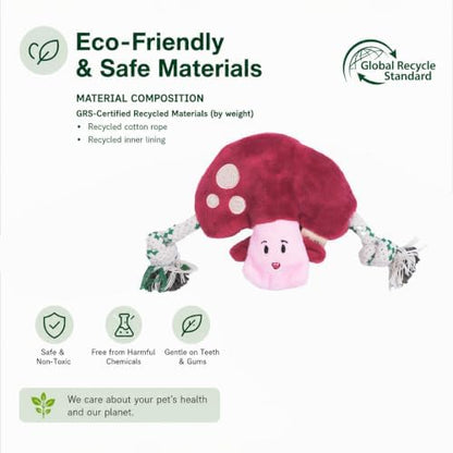 Green Sheep Puppy Plush Dog Toy, No Stuffing Squeaky Toy with Recycled Cotton Rope for Teething, Comfort and Gentle Play, Small Dogs and Puppies, Chew Toy, Mushroom