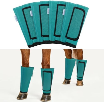 Fly Boots for Horses Set of 4, Equine Loose Fitting Leggings (Turquoise)